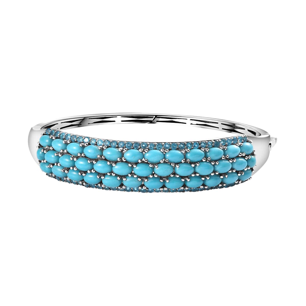 Premium Sleeping Beauty Turquois and Malgache Neon Apatite Bangle Bracelet in Platinum Over Sterling Silver (8.00 In) 13.30 ctw image number 0