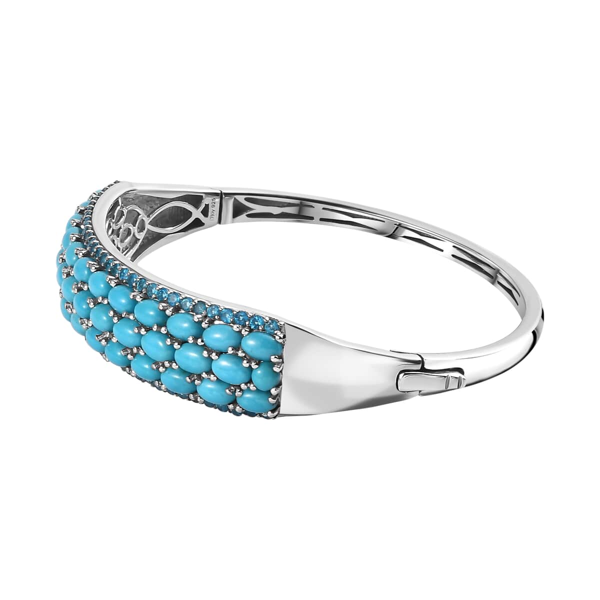 Premium Sleeping Beauty Turquois and Malgache Neon Apatite Bangle Bracelet in Platinum Over Sterling Silver (8.00 In) 13.30 ctw image number 3