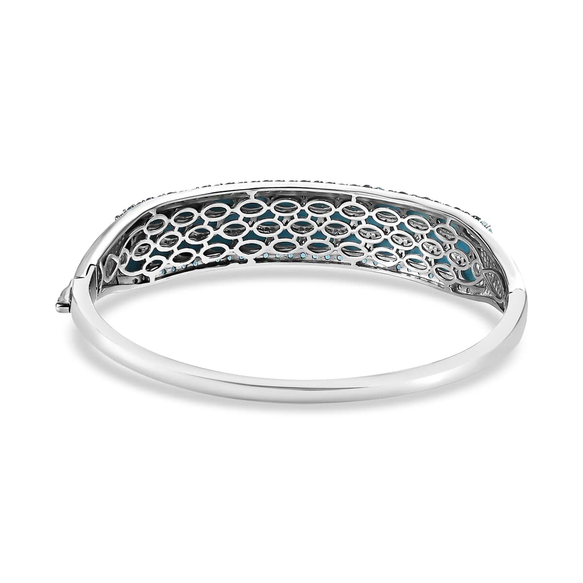 Premium Sleeping Beauty Turquois and Malgache Neon Apatite Bangle Bracelet in Platinum Over Sterling Silver (8.00 In) 13.30 ctw image number 4