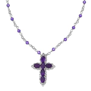 Karis African Amethyst Cross Necklace 18-20 Inches in Platinum Bond 5.90 ctw