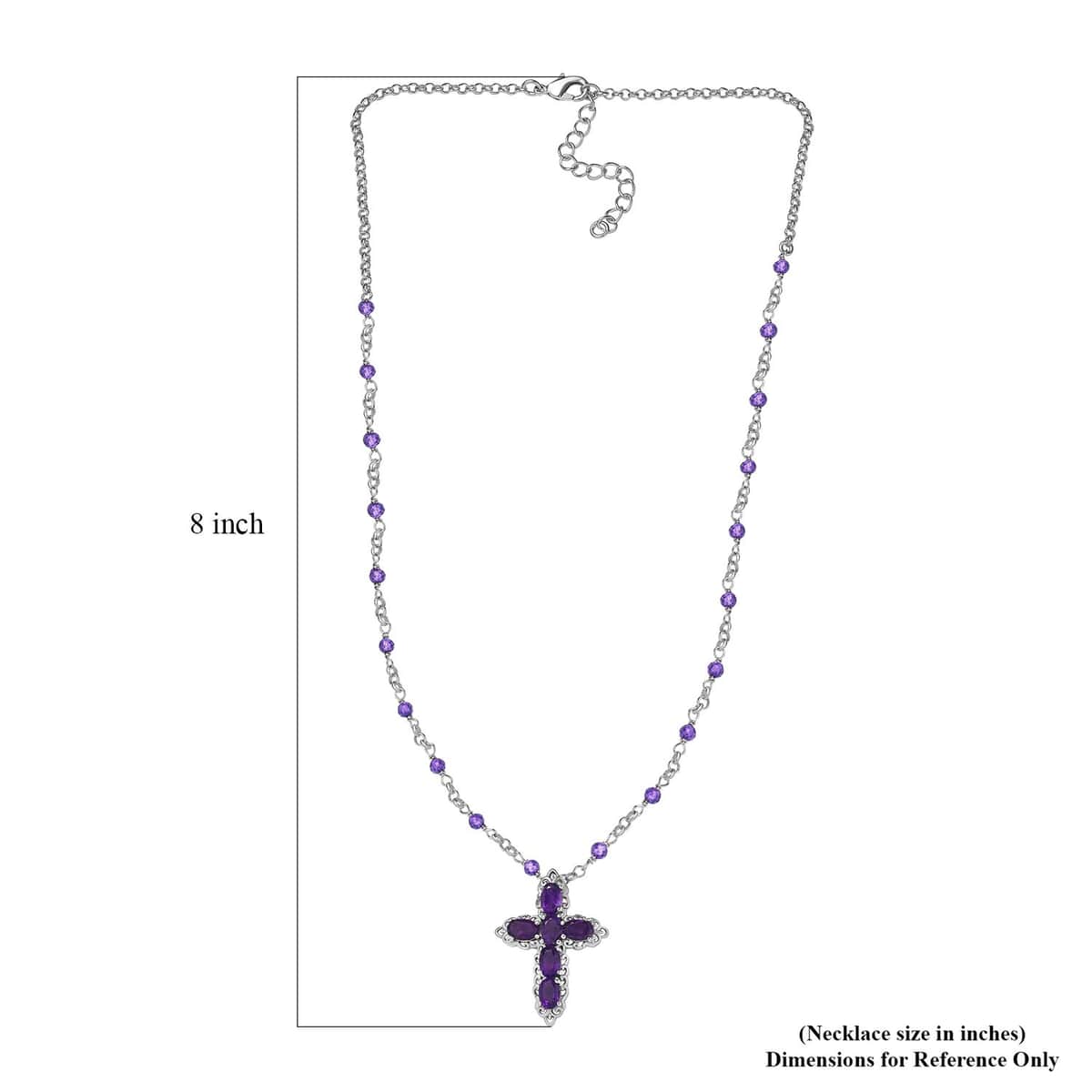 Karis African Amethyst Cross Necklace 18-20 Inches in Platinum Bond 5.90 ctw image number 4