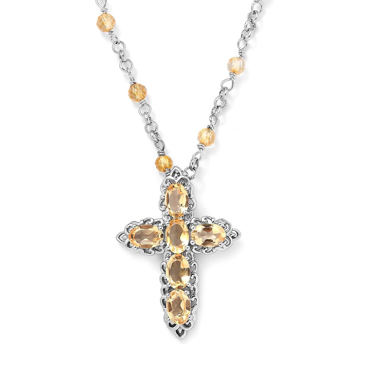 Karis Brazilian Citrine Cross Necklace 18-20 Inches in Platinum Bond 7.20 ctw image number 0
