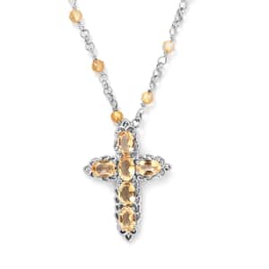 Karis Brazilian Citrine Cross Necklace 18-20 Inches in Platinum Bond 7.20 ctw