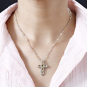 Karis Brazilian Citrine Cross Necklace 18-20 Inches in Platinum Bond 7.20 ctw