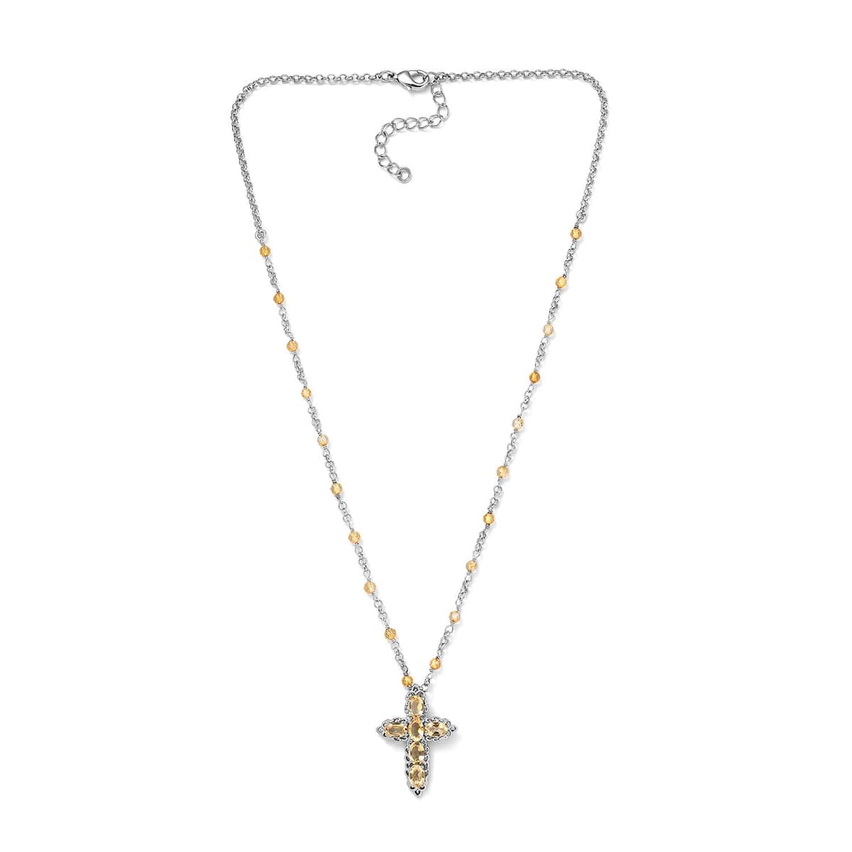 Karis Brazilian Citrine Cross Necklace 18-20 Inches in Platinum Bond 7.20 ctw image number 3