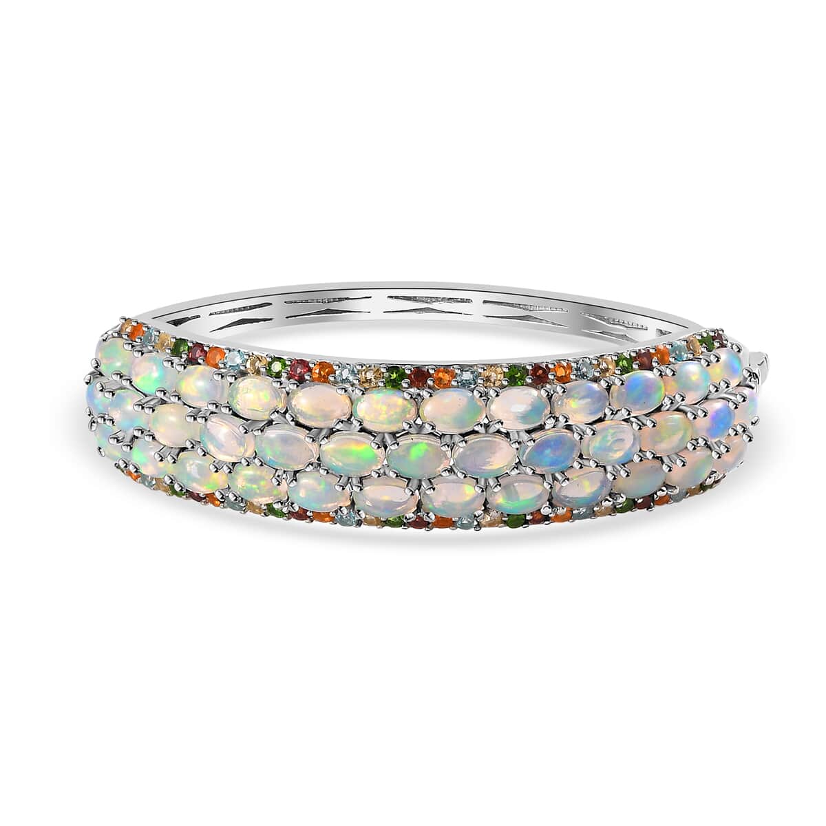 Premium Ethiopian Welo Opal and Multi Gemstone Bangle Bracelet in Platinum Over Sterling Silver (6.50 In) 11.75 ctw image number 0