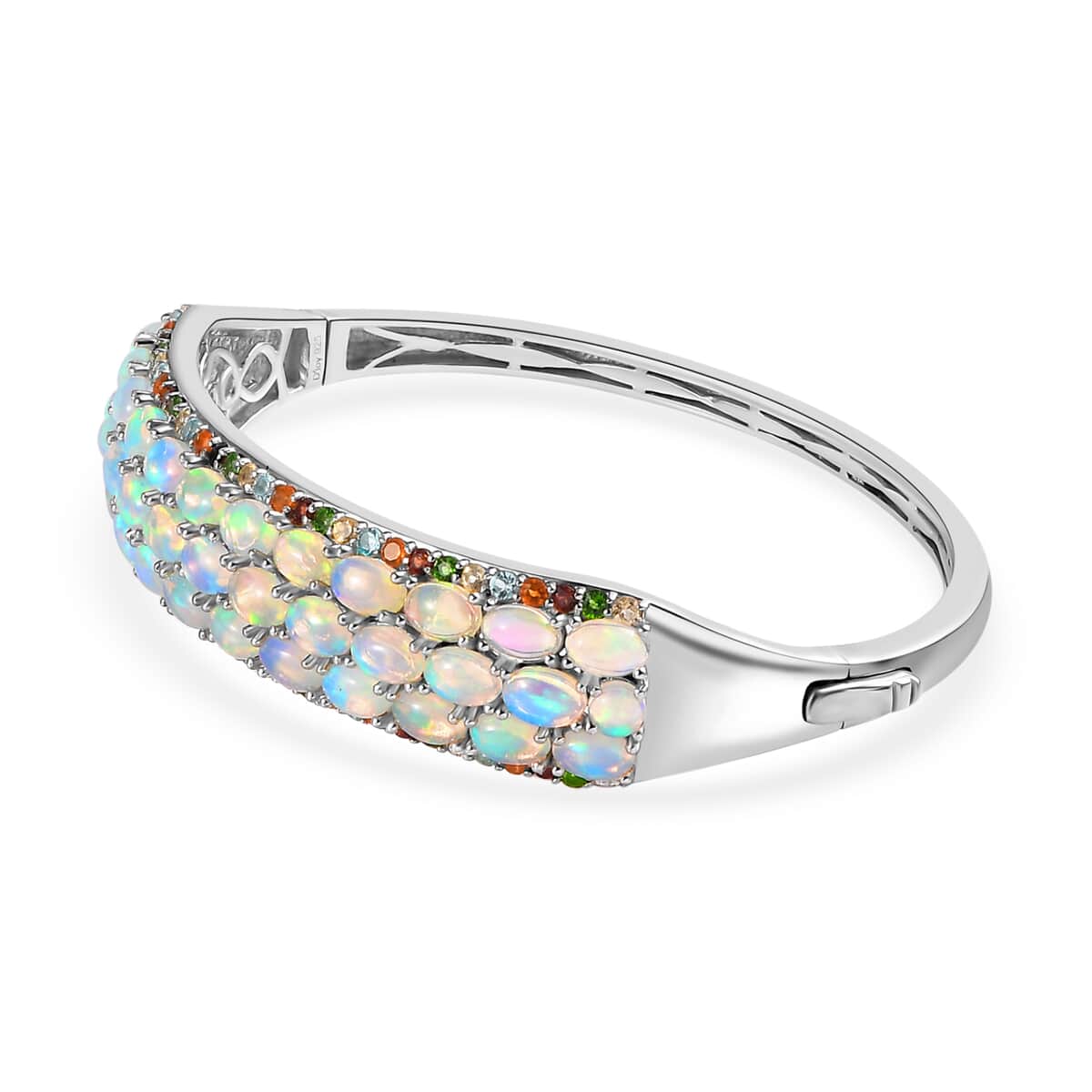 Premium Ethiopian Welo Opal and Multi Gemstone Bangle Bracelet in Platinum Over Sterling Silver (6.50 In) 11.75 ctw image number 4