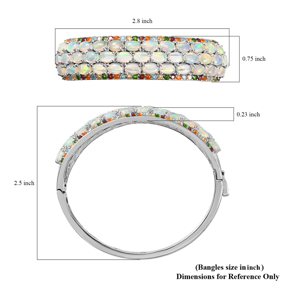 Premium Ethiopian Welo Opal and Multi Gemstone Bangle Bracelet in Platinum Over Sterling Silver (6.50 In) 11.75 ctw image number 6