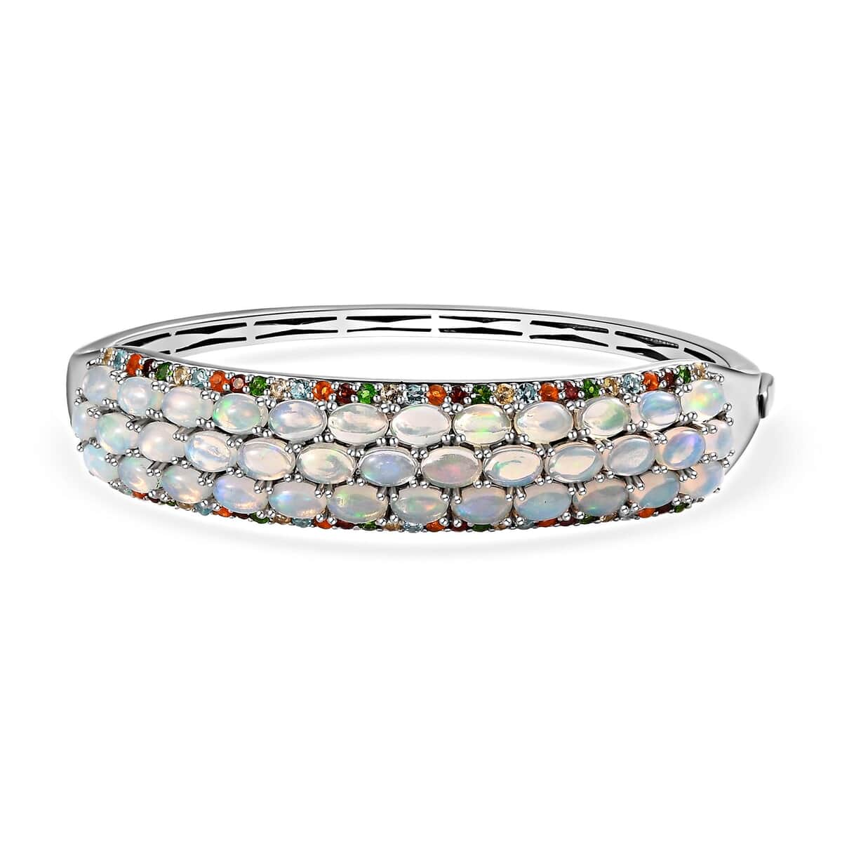 Premium Ethiopian Welo Opal and Multi Gemstone Bangle Bracelet in Platinum Over Sterling Silver (7.25 In) 11.75 ctw image number 0