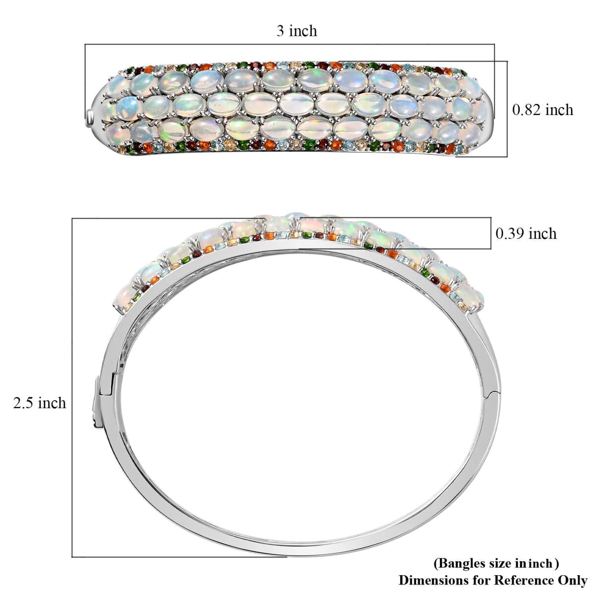 Premium Ethiopian Welo Opal and Multi Gemstone Bangle Bracelet in Platinum Over Sterling Silver (7.25 In) 11.75 ctw image number 6