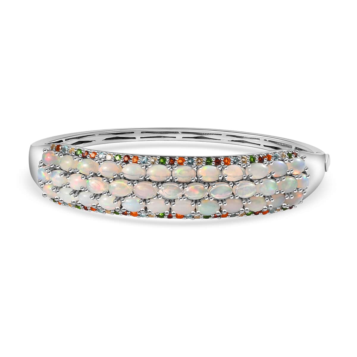 Premium Ethiopian Welo Opal and Multi Gemstone Bangle Bracelet in Platinum Over Sterling Silver (8.00 In) 11.75 ctw image number 0