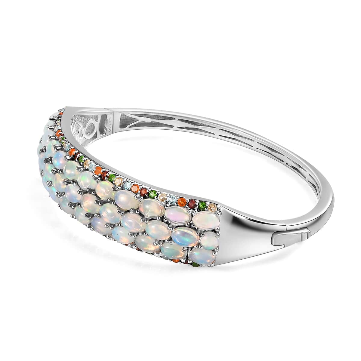 Premium Ethiopian Welo Opal and Multi Gemstone Bangle Bracelet in Platinum Over Sterling Silver (8.00 In) 11.75 ctw image number 4