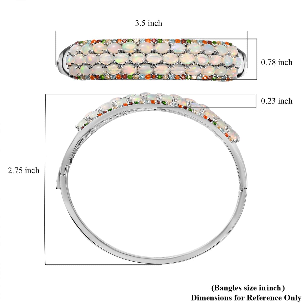 Premium Ethiopian Welo Opal and Multi Gemstone Bangle Bracelet in Platinum Over Sterling Silver (8.00 In) 11.75 ctw image number 6