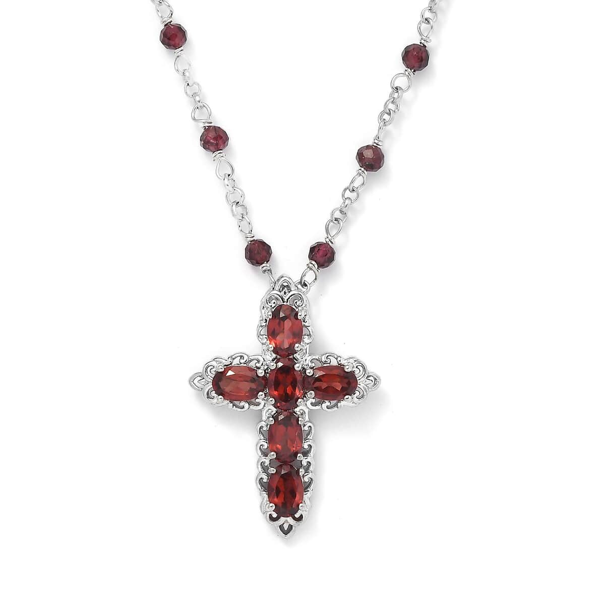 Karis Mozambique Garnet Cross Necklace 18-20 Inches in Platinum Bond 9.25 ctw image number 0