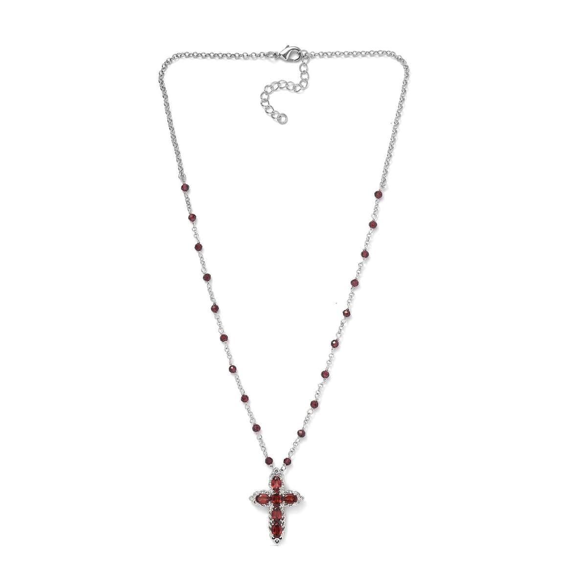 Karis Mozambique Garnet Cross Necklace 18-20 Inches in Platinum Bond 9.25 ctw image number 3