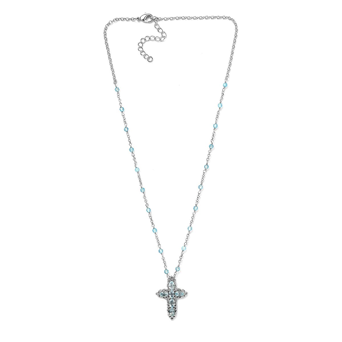 Karis Sky Blue Topaz Cross Necklace 18-20 Inches in Platinum Bond 8.50 ctw image number 3