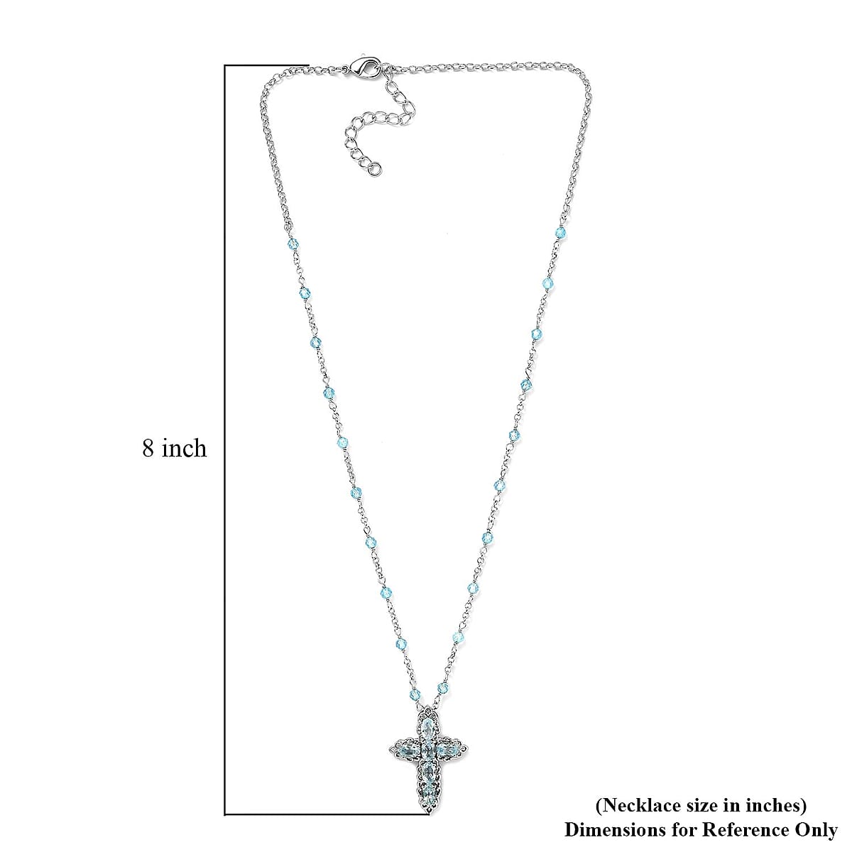 Karis Sky Blue Topaz Cross Necklace 18-20 Inches in Platinum Bond 8.50 ctw image number 5