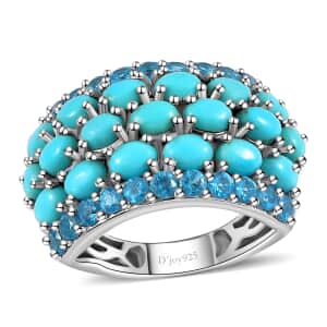 Premium Sleeping Beauty Turquoise and Malgache Neon Apatite Ring in Platinum Over Sterling Silver (Size 10.0) 4.00 ctw