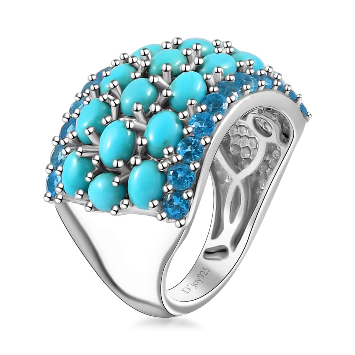 Premium Sleeping Beauty Turquoise and Malgache Neon Apatite Ring in Platinum Over Sterling Silver (Size 10.0) 4.00 ctw image number 3