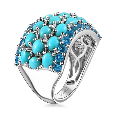 Premium Sleeping Beauty Turquoise and Malgache Neon Apatite Ring in Platinum Over Sterling Silver (Size 10.0) 4.00 ctw