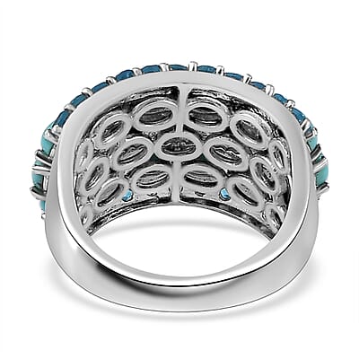 Premium Sleeping Beauty Turquoise and Malgache Neon Apatite Ring in Platinum Over Sterling Silver (Size 10.0) 4.00 ctw