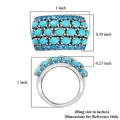 Premium Sleeping Beauty Turquoise and Malgache Neon Apatite Ring in Platinum Over Sterling Silver (Size 10.0) 4.00 ctw