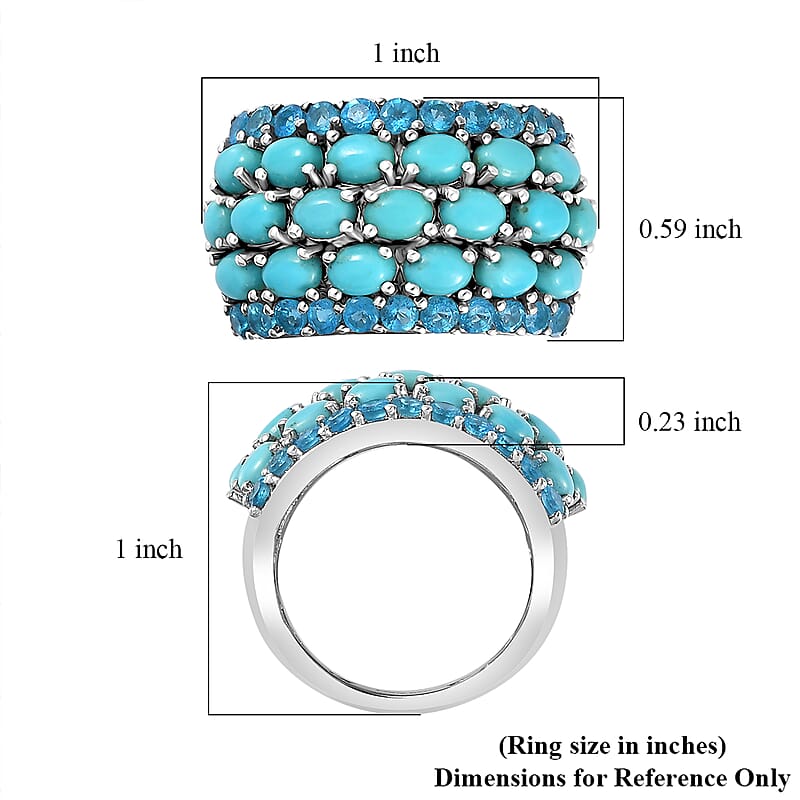 Premium Sleeping Beauty Turquoise and Malgache Neon Apatite Ring in Platinum Over Sterling Silver (Size 10.0) 4.00 ctw