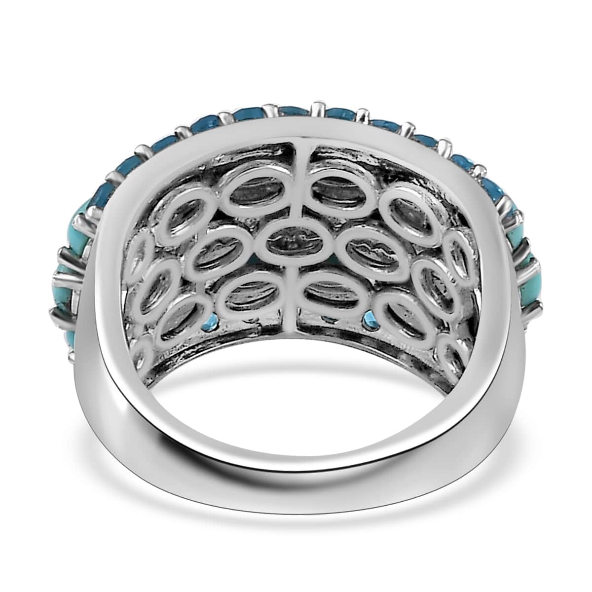 Premium Sleeping Beauty Turquoise and Malgache Neon Apatite Ring in Platinum Over Sterling Silver (Size 6.0) 4.00 ctw image number 4