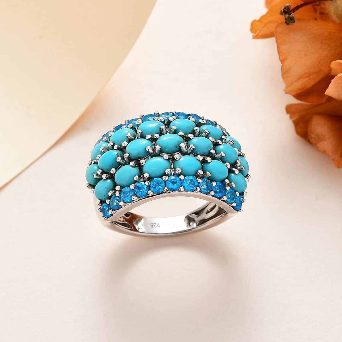 Premium Sleeping Beauty Turquoise and Malgache Neon Apatite Ring in Platinum Over Sterling Silver (Size 7.0) 4.00 ctw image number 1