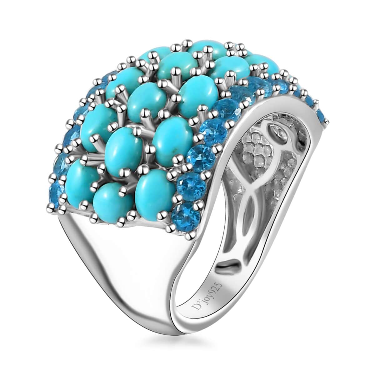 Premium Sleeping Beauty Turquoise and Malgache Neon Apatite Ring in Platinum Over Sterling Silver (Size 7.0) 4.00 ctw image number 3