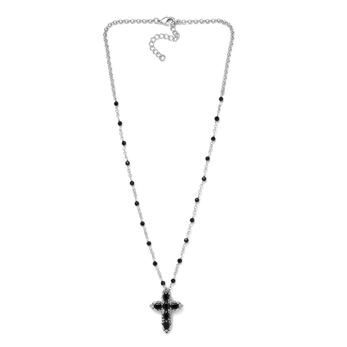 Karis Thai Black Spinel Cross Necklace 18-20 Inches in Platinum Bond 9.30 ctw image number 3