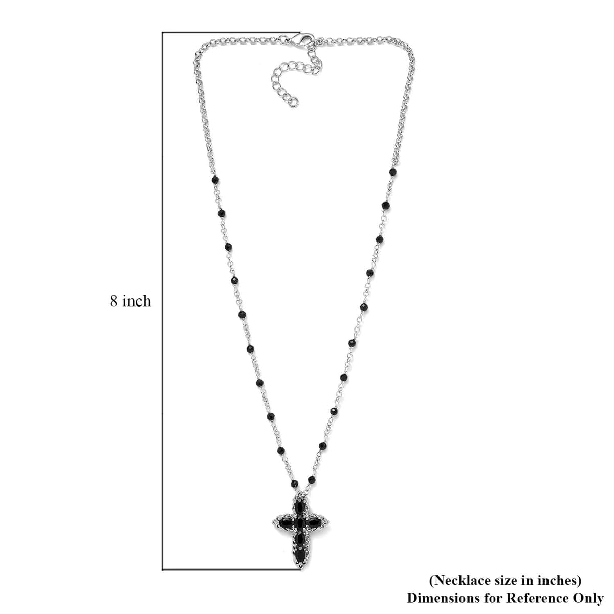 Karis Thai Black Spinel Cross Necklace 18-20 Inches in Platinum Bond 9.30 ctw image number 5