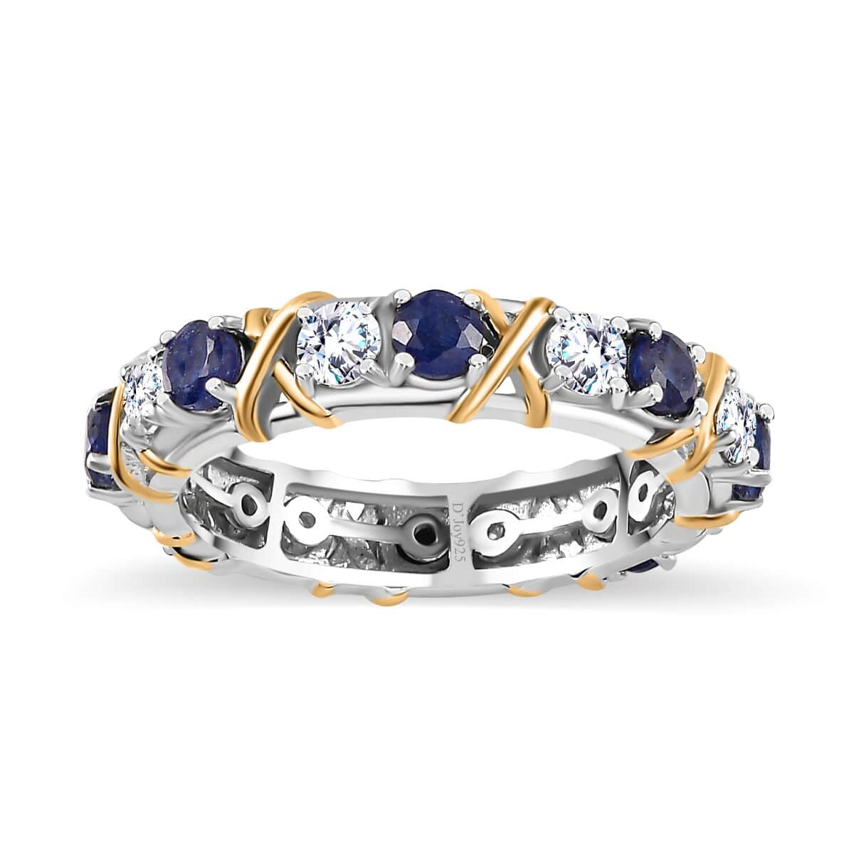 Moissanite and Masoala Sapphire (D) XOXO Eternity Ring in Vermeil YG and Platinum Over Sterling Silver (Size 6.0) 2.35 ctw image number 0