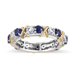 Moissanite and Masoala Sapphire (D) XOXO Eternity Ring in Vermeil YG and Platinum Over Sterling Silver (Size 6.0) 2.35 ctw