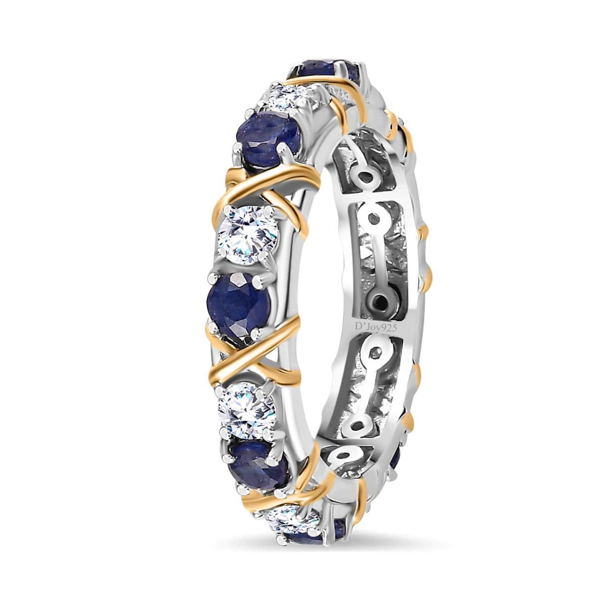 Moissanite and Masoala Sapphire (D) XOXO Eternity Ring in Vermeil YG and Platinum Over Sterling Silver (Size 6.0) 2.35 ctw image number 3