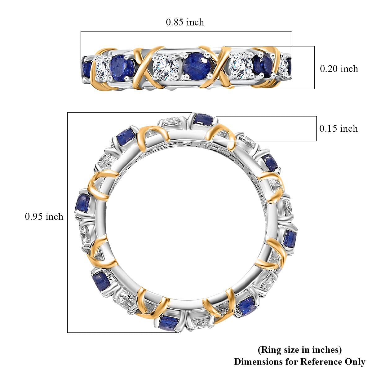 Moissanite and Masoala Sapphire (D) XOXO Eternity Ring in Vermeil YG and Platinum Over Sterling Silver (Size 6.0) 2.35 ctw