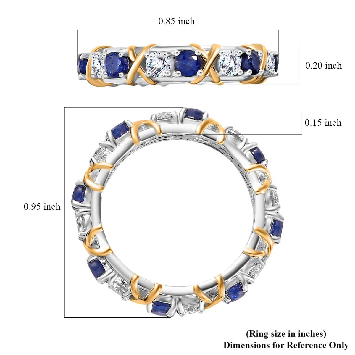 Moissanite and Masoala Sapphire (D) XOXO Eternity Ring in Vermeil YG and Platinum Over Sterling Silver (Size 6.0) 2.35 ctw image number 4