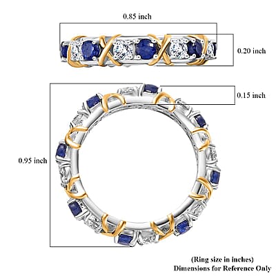 Moissanite and Masoala Sapphire (D) XOXO Eternity Ring in Vermeil YG and Platinum Over Sterling Silver (Size 6.0) 2.35 ctw