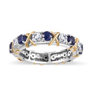 Moissanite and Masoala Sapphire (D) XOXO Eternity Ring in Vermeil YG and Platinum Over Sterling Silver (Size 7.0) 2.35 ctw