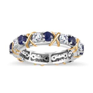 Moissanite and Masoala Sapphire (D) XOXO Eternity Ring in Vermeil YG and Platinum Over Sterling Silver (Size 9.0) 2.35 ctw