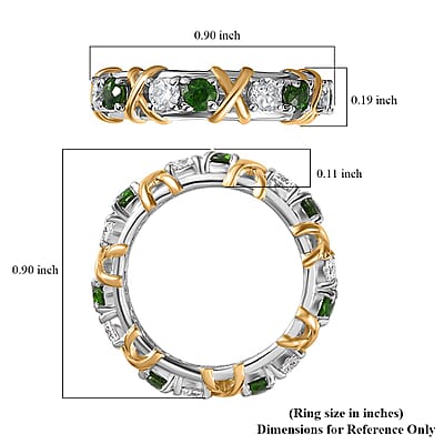 Moissanite and Chrome Diopside XOXO Eternity Ring in Vermeil YG and Platinum Over Sterling Silver (Size 8.0) 1.90 ctw