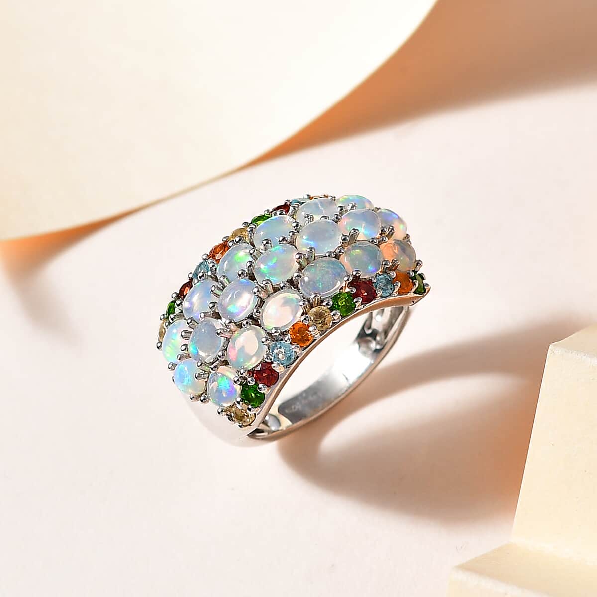 Premium Ethiopian Welo Opal and Multi Gemstone Ring in Platinum Over Sterling Silver (Size 10.0) 2.90 ctw image number 1