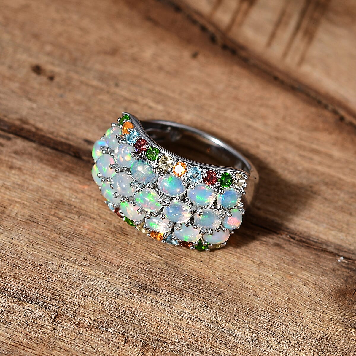 Premium Ethiopian Welo Opal and Multi Gemstone Ring in Platinum Over Sterling Silver (Size 6.0) 2.90 ctw image number 2