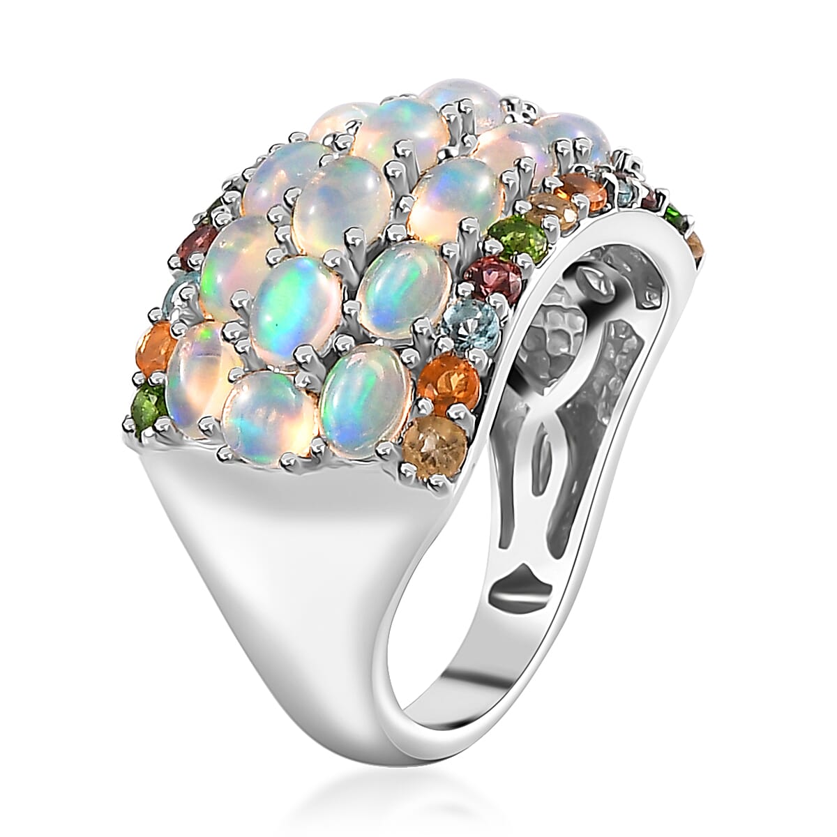 Premium Ethiopian Welo Opal and Multi Gemstone Ring in Platinum Over Sterling Silver (Size 6.0) 2.90 ctw image number 4