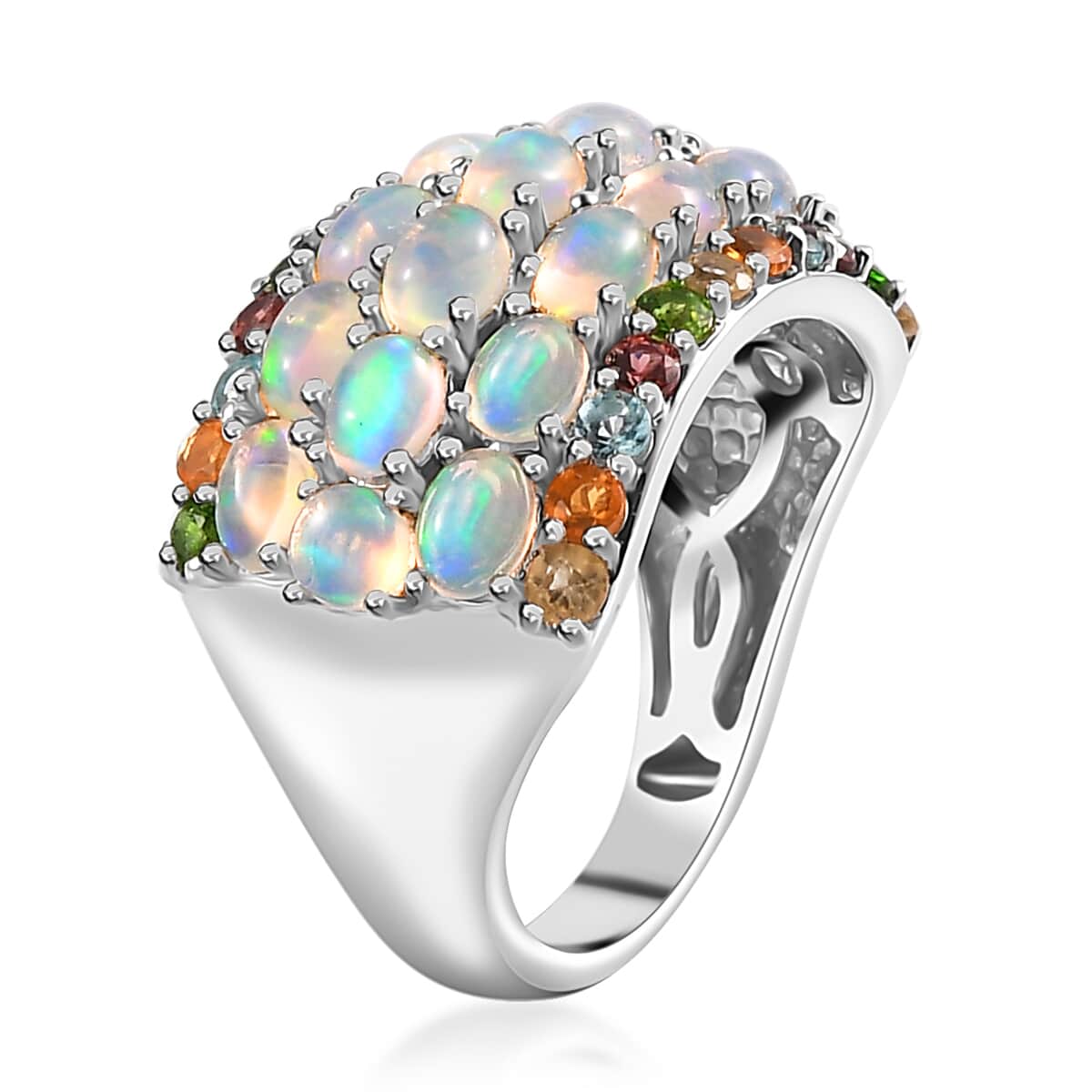 Premium Ethiopian Welo Opal and Multi Gemstone Ring in Platinum Over Sterling Silver (Size 8.0) 2.90 ctw image number 4