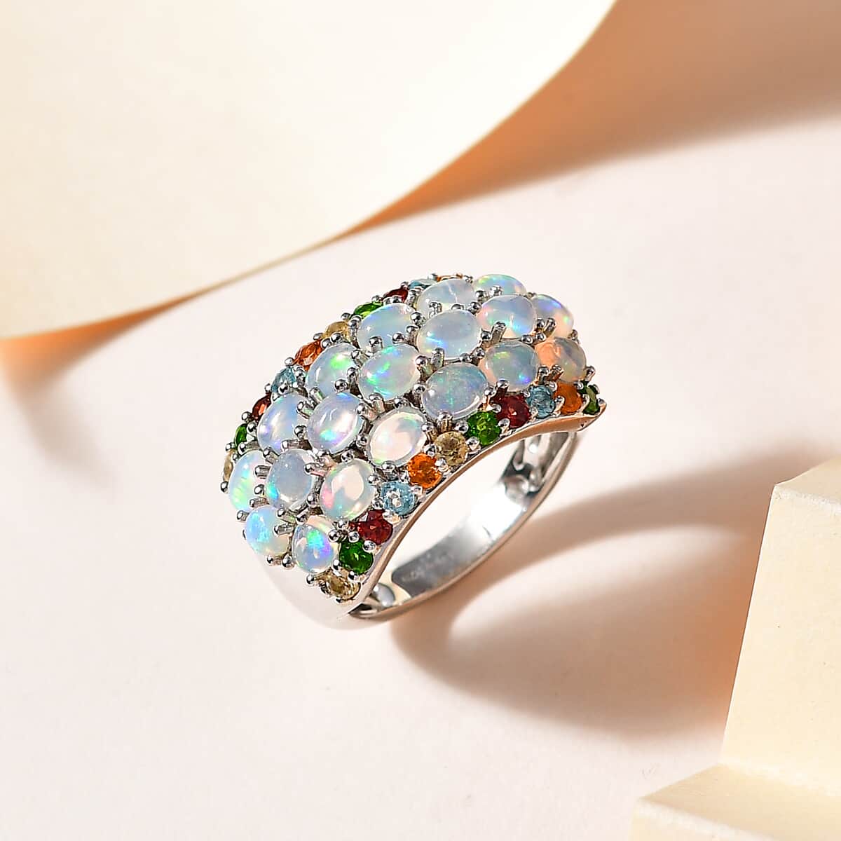 Premium Ethiopian Welo Opal and Multi Gemstone Ring in Platinum Over Sterling Silver (Size 9.0) 2.90 ctw image number 1