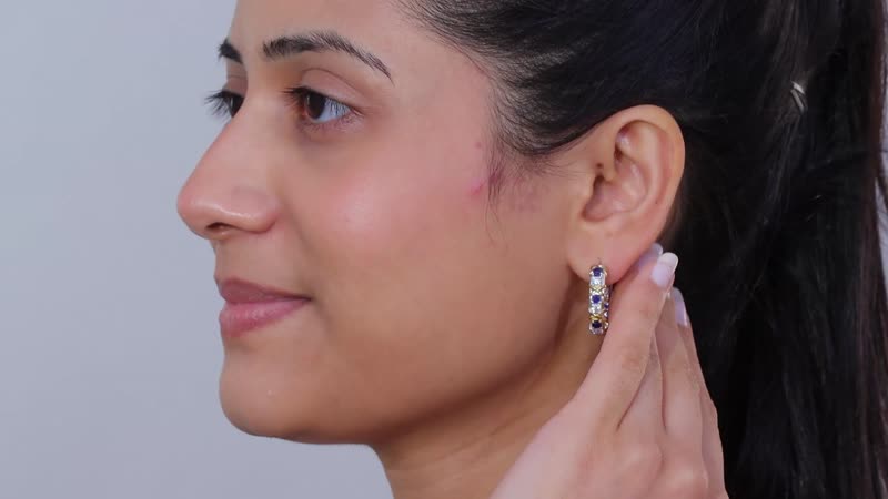 Moissanite, Masoala Sapphire (D) XOXO Hoop Earrings in Vermeil YG and Platinum Over Sterling Silver 2.90 ctw