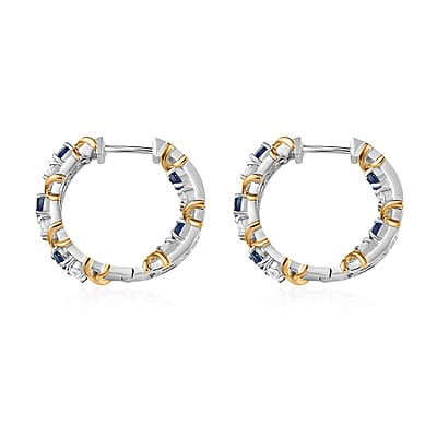 Moissanite and Masoala Sapphire (D) XOXO Hoop Earrings in Vermeil YG and Platinum Over Sterling Silver 2.90 ctw