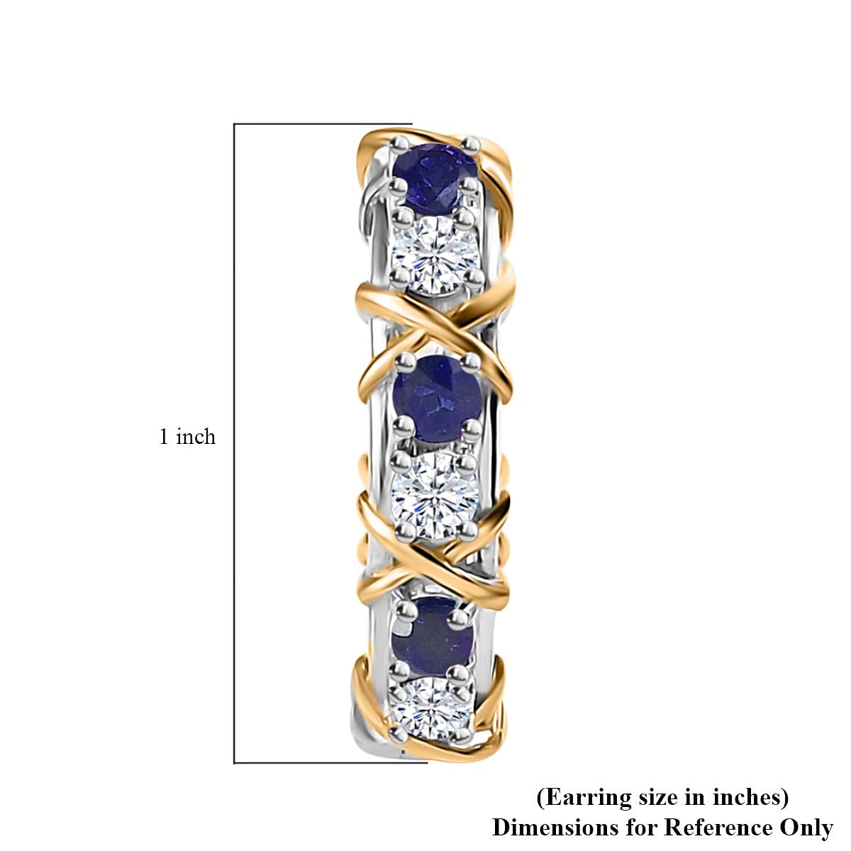 Moissanite, Masoala Sapphire (D) XOXO Hoop Earrings in Vermeil YG and Platinum Over Sterling Silver 2.90 ctw