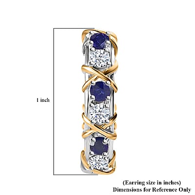 Moissanite and Masoala Sapphire (D) XOXO Hoop Earrings in Vermeil YG and Platinum Over Sterling Silver 2.90 ctw